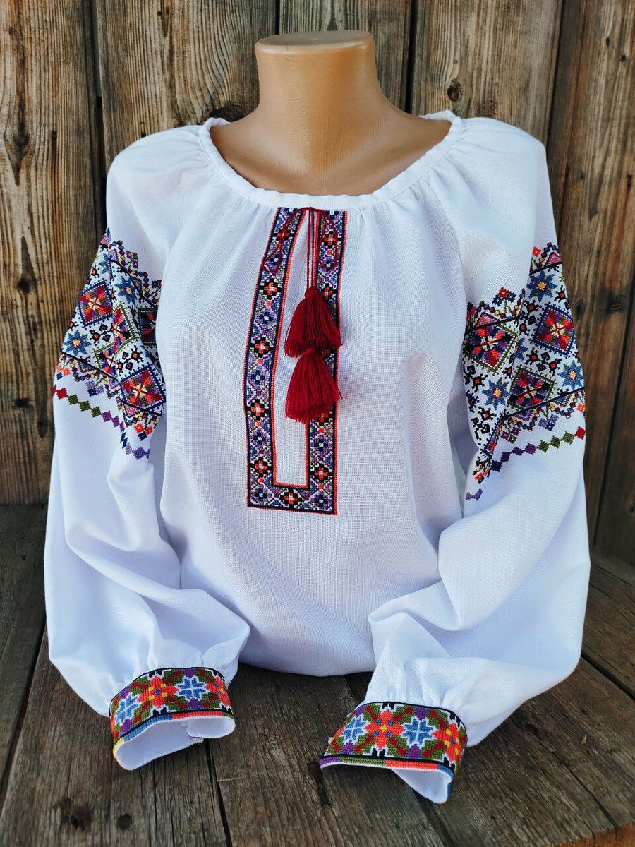 Authentic Ukrainian Vyshyvanka – Women's Embroidered Blouse on White Homespun Fabric