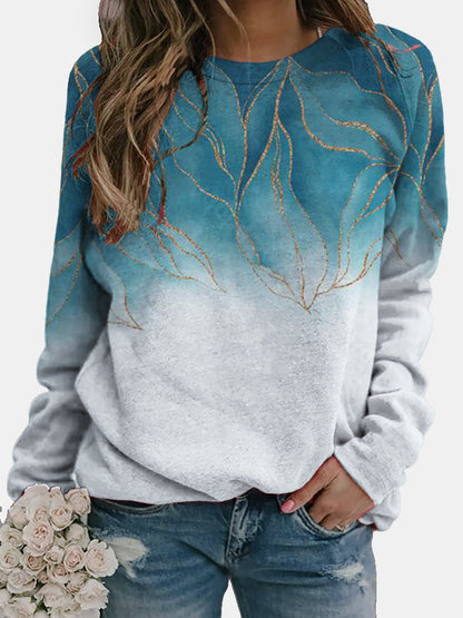 Loose Round Neck Floral Element Colorful 3D Digital Print Sweatshirt