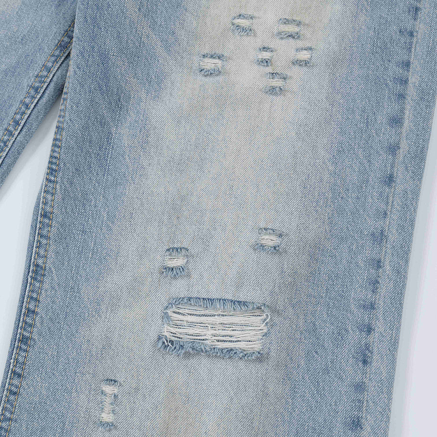 Make Old Ripped Denim Straight Pants Men