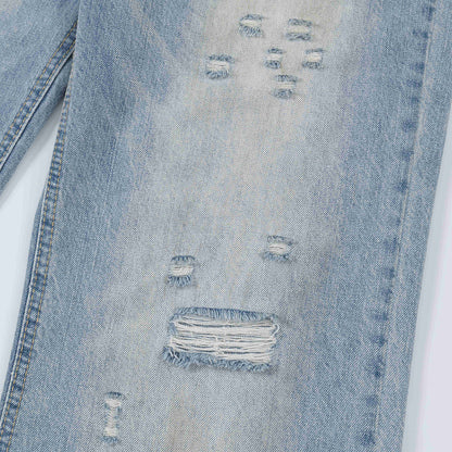 Make Old Ripped Denim Straight Pants Men