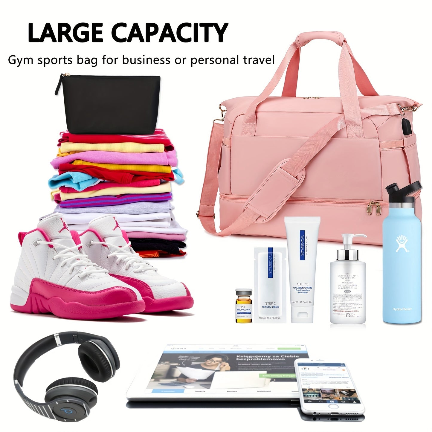 Women’s Travel Duffel Bag – Sports, Gym, Yoga, Weekender Overnight Tote