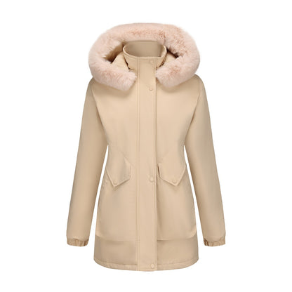 Women's Mid-length Big Fur Collar Cotton Coat Jacket