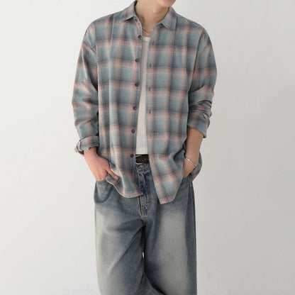 Color-contrast Check Long Sleeve Shirt For Men