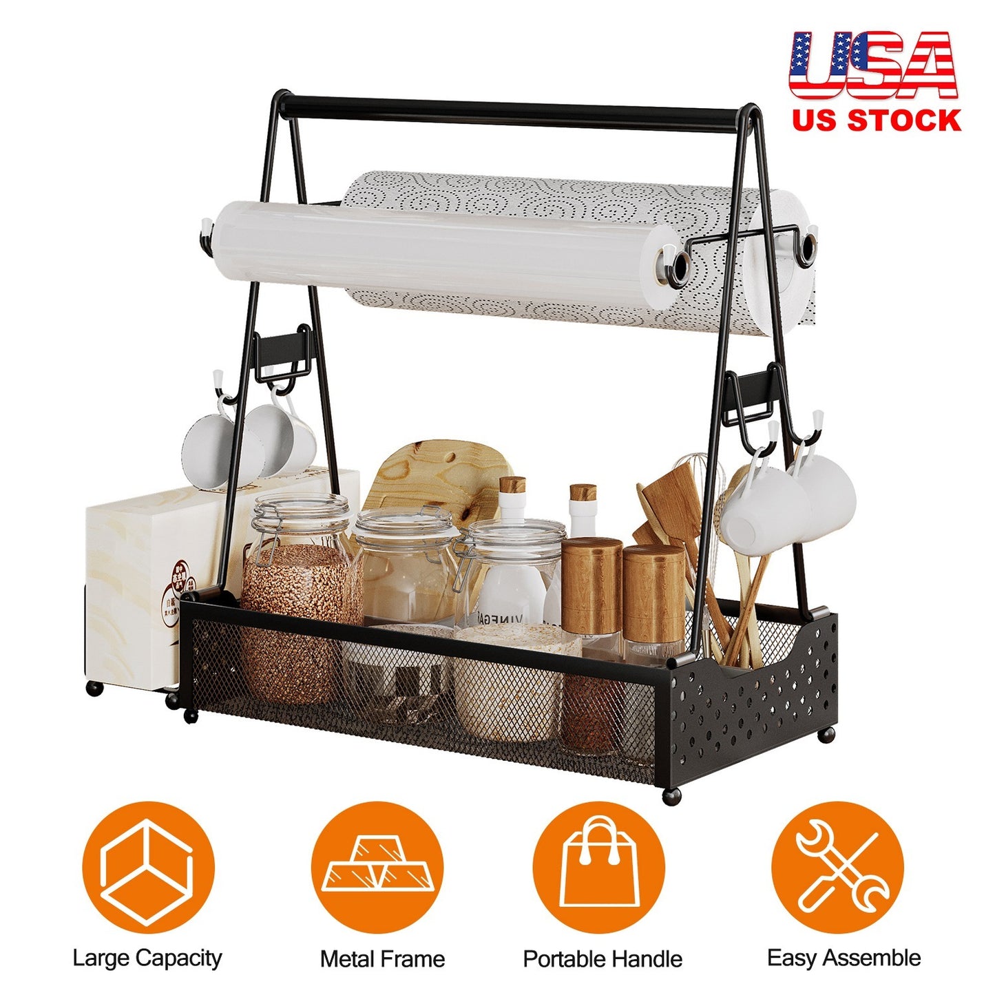 Metal Grill Caddy With Paper Towel Holders Utensil Holder