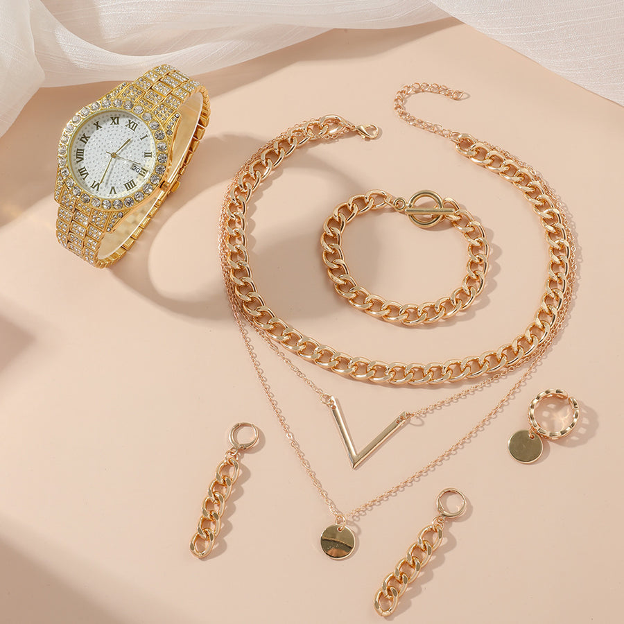 Women’s 5-Piece Jewelry Quartz Watch Gift Set