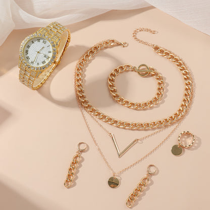 Women’s 5-Piece Jewelry Quartz Watch Gift Set