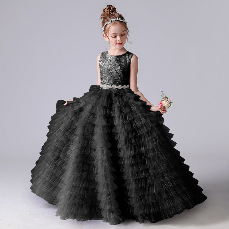 Piano Performance Suit Host Show Puffy Dress