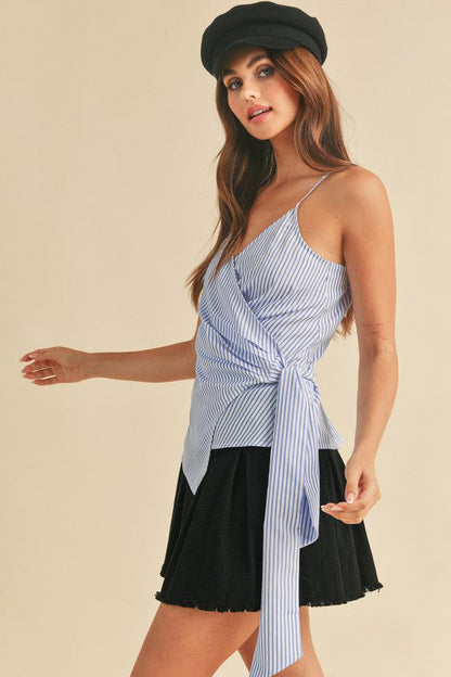Aemi + Co Side Knotted Surplice Striped Cami