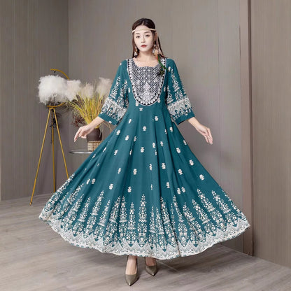 Bohemian Style Dress Ethnic Style Embroidered Large Swing Skirt