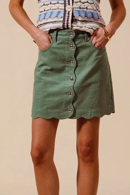 SO ME Scallop Buttoned Front Corduroy Mini Skirt