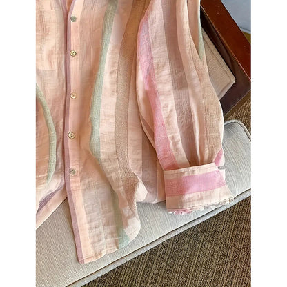Women's Button Down Shirts Stylish Striped Long Sleeve Collared Office Work Blouses Tops