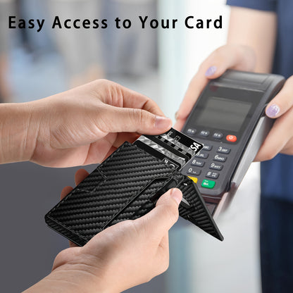 Men’s Carbon Fiber RFID Bi-Fold Wallet – Minimalist Black Credit Card Holder with Pop-Up Aluminum Slot & AirTag Holder
