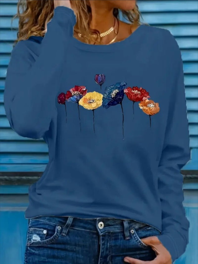 Women's Printed Long Sleeve Hoodless Sweatshirt