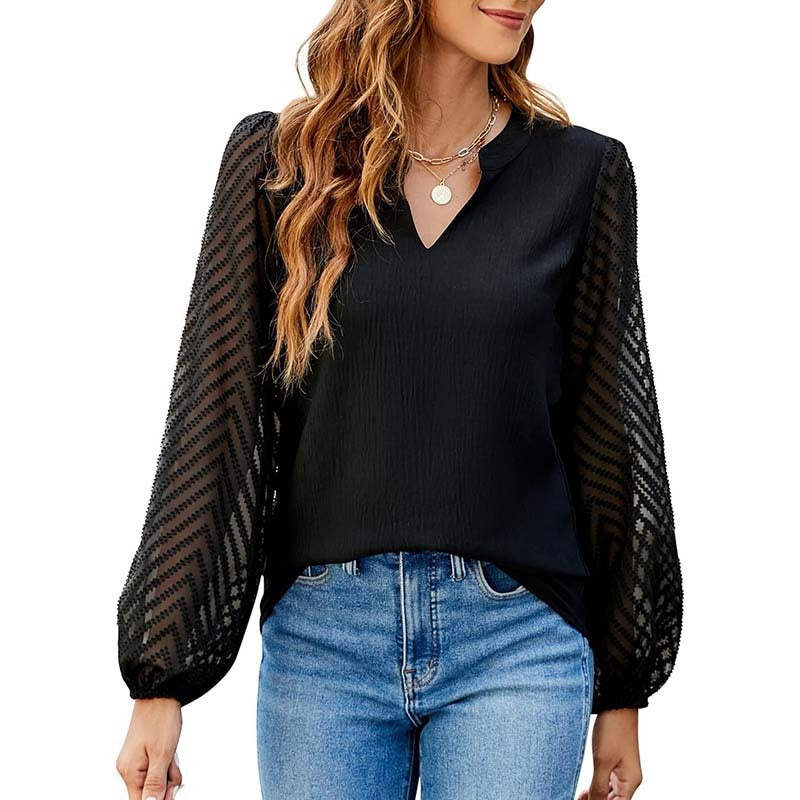 Women's Casual Lace Long Sleeve Chiffon Shirts