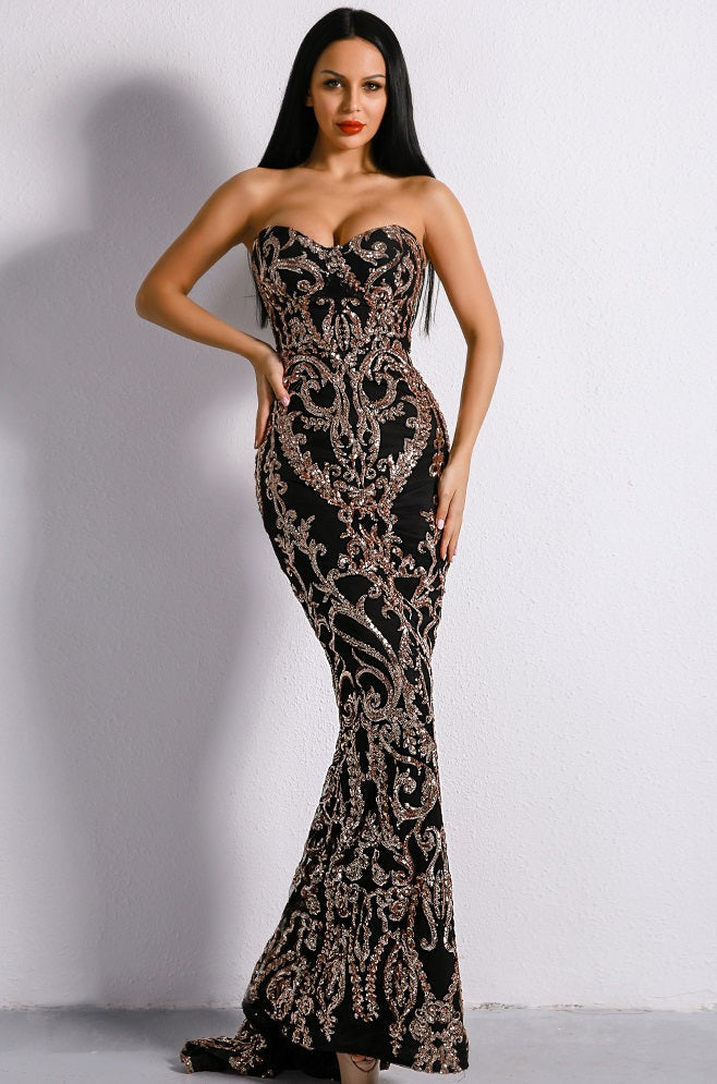 Irvelle Noir Sequin Evening Gown