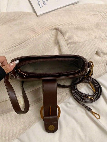 Women’s Retro Suede Saddle Bag – Solid Color Dual Strap Shoulder & Crossbody Purse