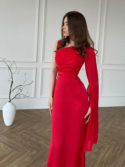 Elegant Single Long Sleeve Slim Satin Dress