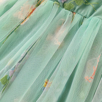 Toddler Girls’ Sleeveless Floral Dress – Bowknot Tulle Princess Sundress