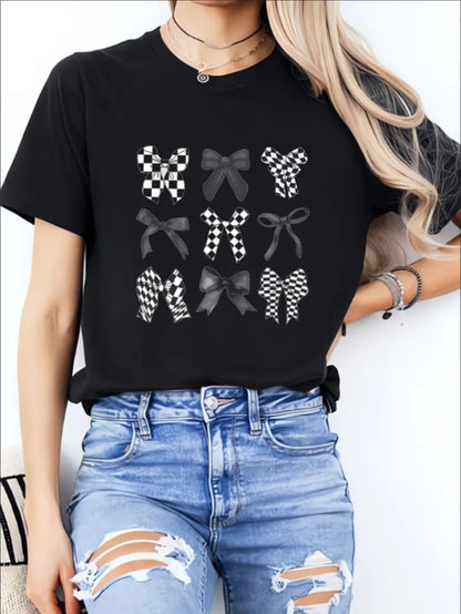 Small Bow Ladies' Casual Loose Short Sleeves