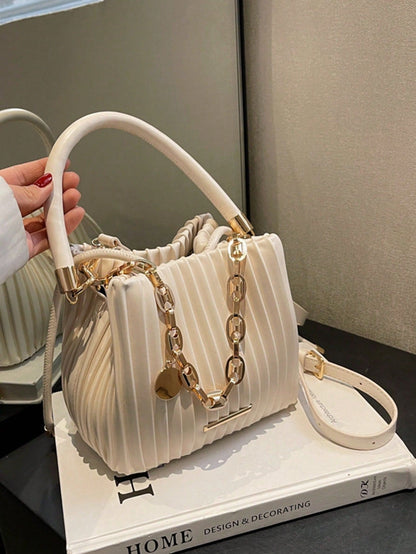 Trendy Pleated Handbag – Women’s Fashion Chain Bucket Shoulder Bag