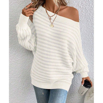 Women's Off Shoulder Sweater Batwing Sleeve Pullover Top Fall Casual Loose Knit Long Sleeve