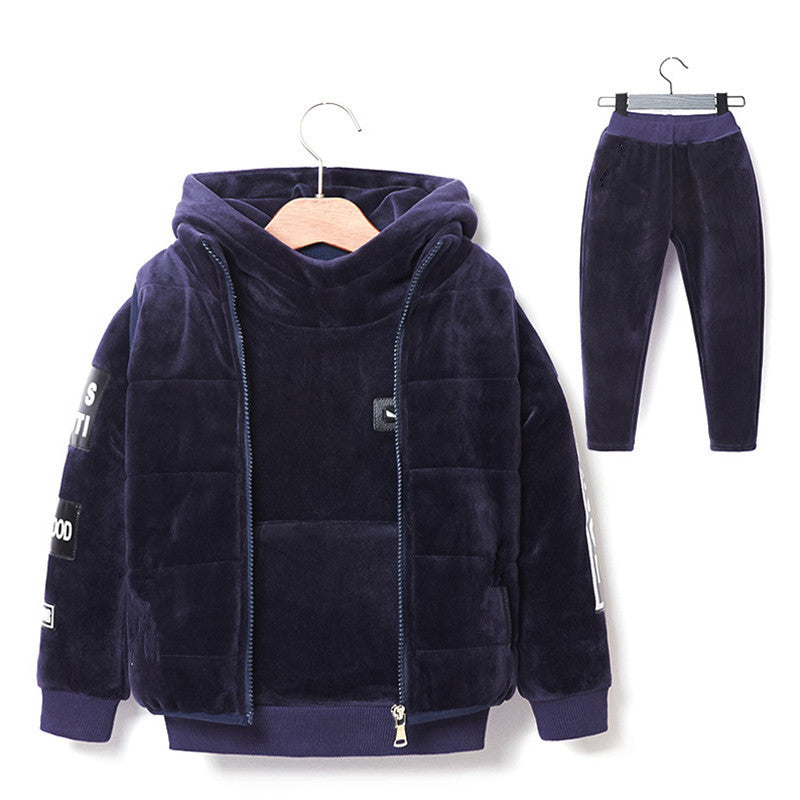Boys’ 3-Piece Velvet Suit – Thick Autumn & Winter Outfit