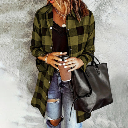 Women's Long Sleeve Plaid Print Button Front Casual Shirt