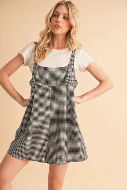 Aemi+Co Plaid Square Neck Romper