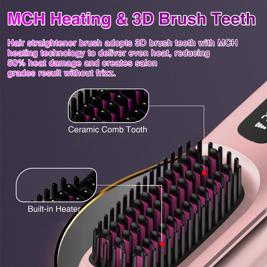 Portable Cordless Hair Straightening Brush With LED Display