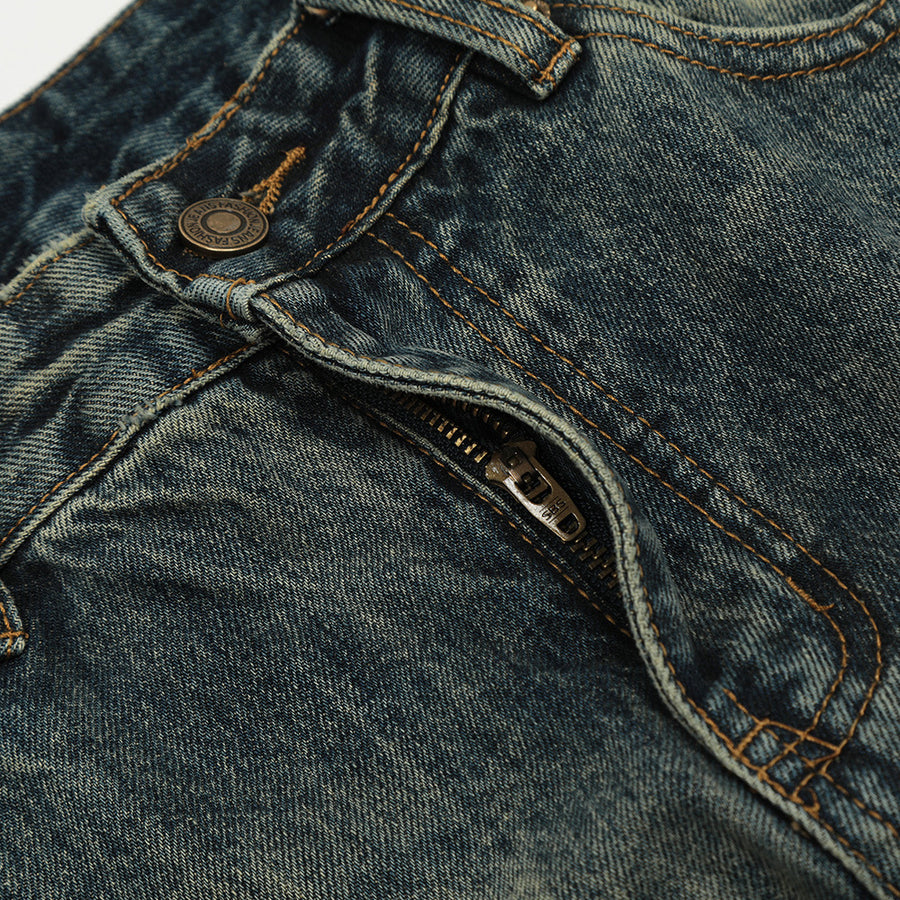 Washing Hole Denim Straight-leg Trousers Men