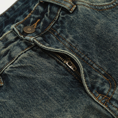 Washing Hole Denim Straight-leg Trousers Men