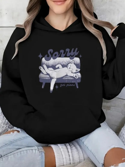 Whimsy Cat Women's Casual Long Sleeve Hoodie With Kangaroo Pocket