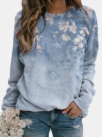 Loose Round Neck Floral Element Colorful 3D Digital Print Sweatshirt