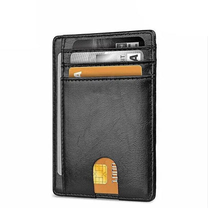 Men’s Slim Leather Wallet – RFID Blocking Credit Card Holder with ID Window & Money Pocket (PU, USA Style)