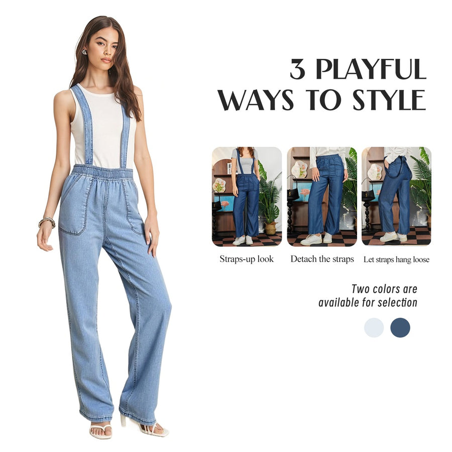Women's High-Waist Jeans, Convertible Wide-Leg Full-Length Jeans With 3-in-1 Adjustable Hem, Tencel Lyocell For Summer.