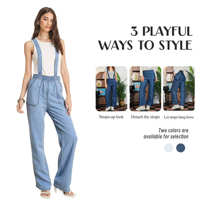 Women's High-Waist Jeans, Convertible Wide-Leg Full-Length Jeans With 3-in-1 Adjustable Hem, Tencel Lyocell For Summer.