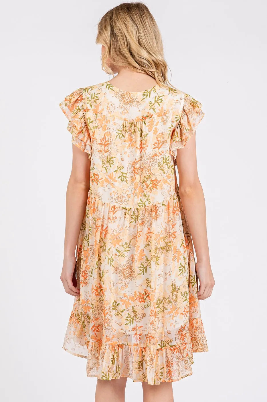 Mittoshop Floral Chiffon Ruffle Short Sleeve Mini Dress