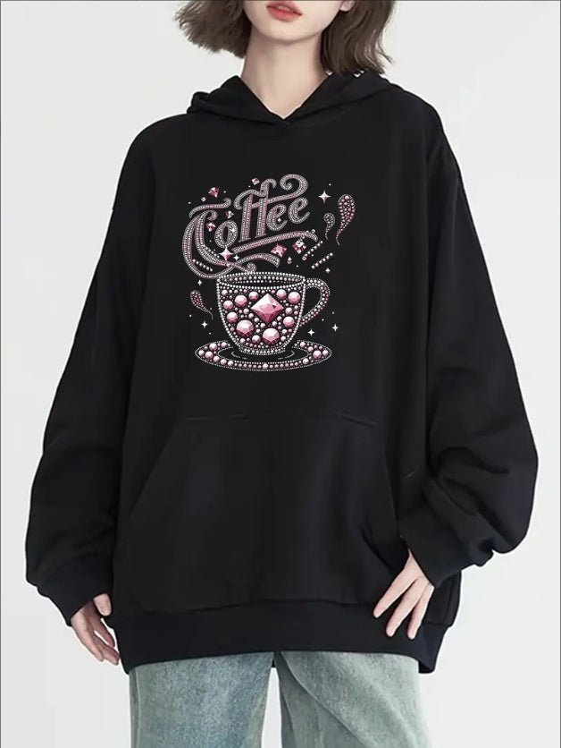 Coffee Print Kangaroo Pocket Hoodie