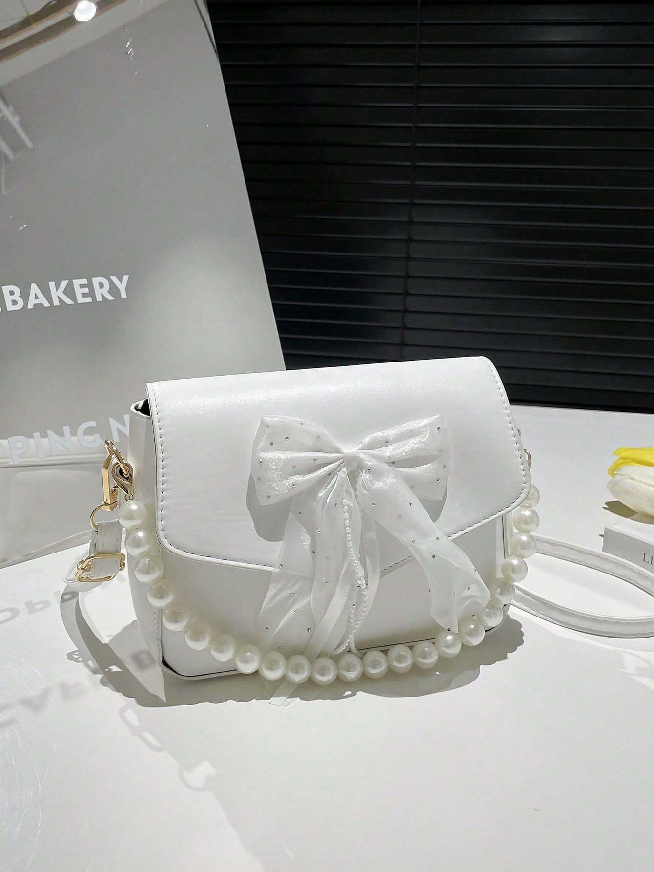 Women’s Bowknot Lace Pearl Handbag – Fashion Shoulder Crossbody Bag