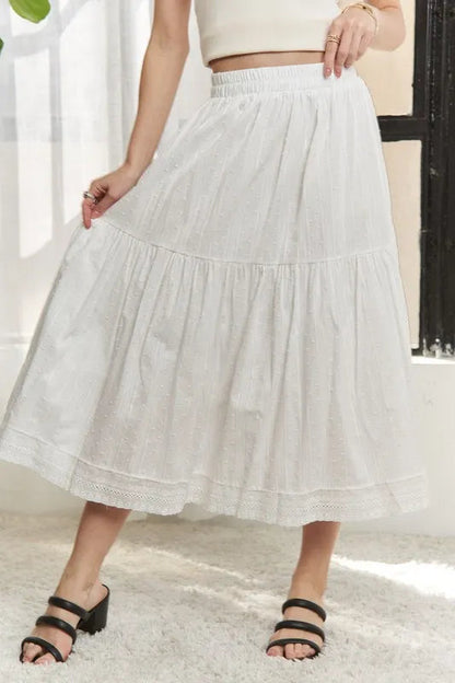 ADORA Elastic Waistband Tiered Midi Skirt
