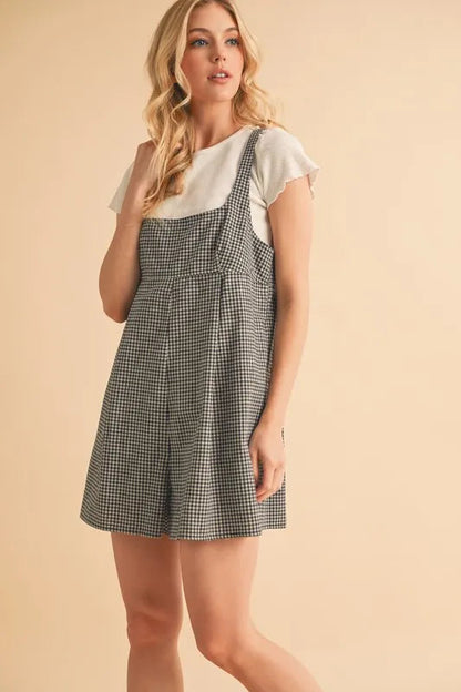 Aemi+Co Plaid Square Neck Romper