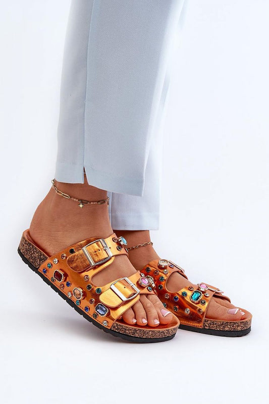 Merelina Crystal Buckle Platform Slides