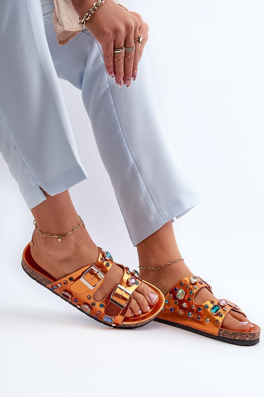 Merelina Crystal Buckle Platform Slides