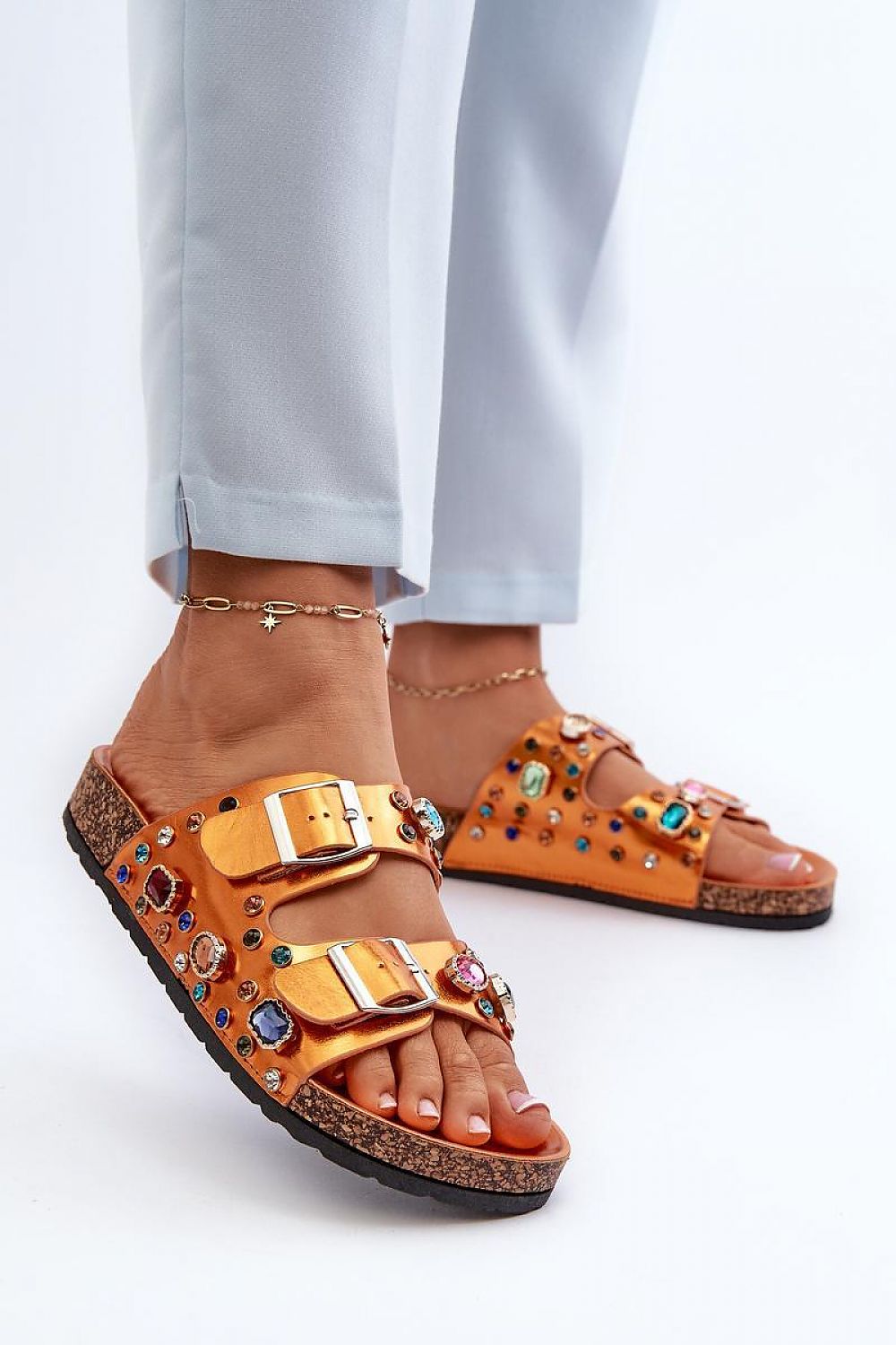 Merelina Crystal Buckle Platform Slides