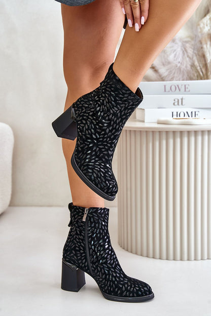 Celvaria Embossed Suede Heel Boots