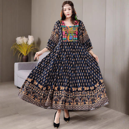 Bohemian Style Dress Ethnic Style Embroidered Large Swing Skirt