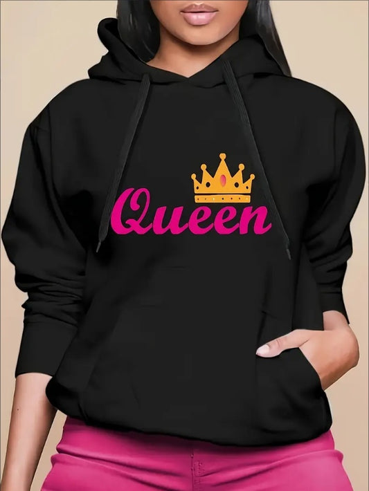 Plus Size Women's Long Sleeve Drawstring Hooded Sweatshirt With Pockets