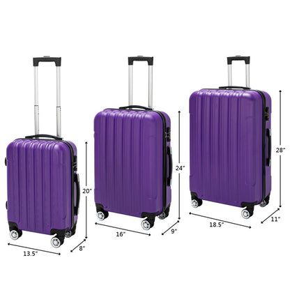 20/24/28 Inch Purple 3-in-1 ABS Aluminum Alloy Spinner Trolley Luggage Set with Handle