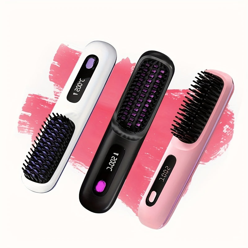 Portable Cordless Hair Straightening Brush With LED Display