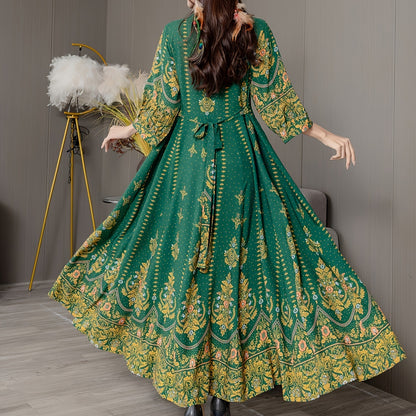 Ethnic Style Embroidered Large Swing Bohemian Style Dress Women